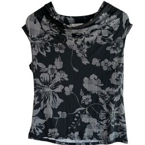 Kasper Top Floral Cowl Neck‎ Black/Cream Medium Office Classic NWT